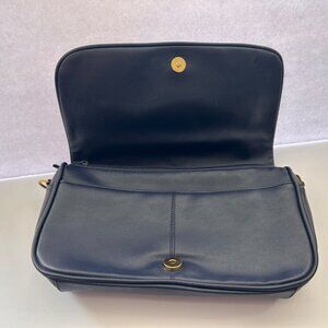 Vintage 90s Slouchy Navy Crossbody Bag with Flap and Gold Hardware